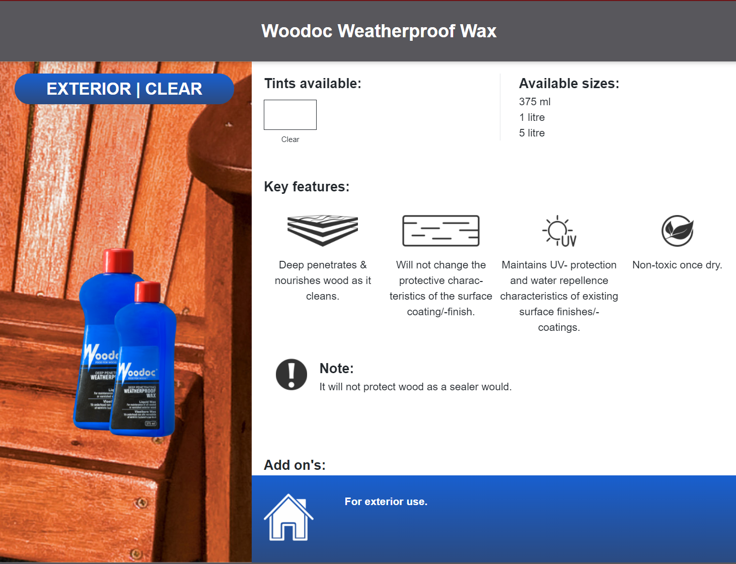 Woodoc Penetrating Weatherproof Wax (Prices From)