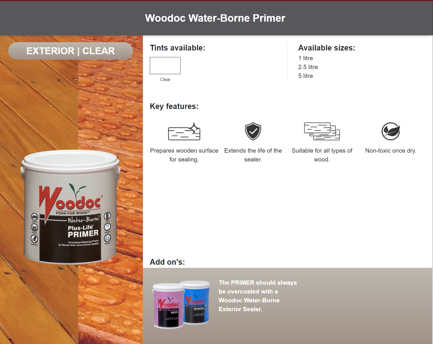 Woodoc Waterborne  Plus-Life™ Primer (Prices From)