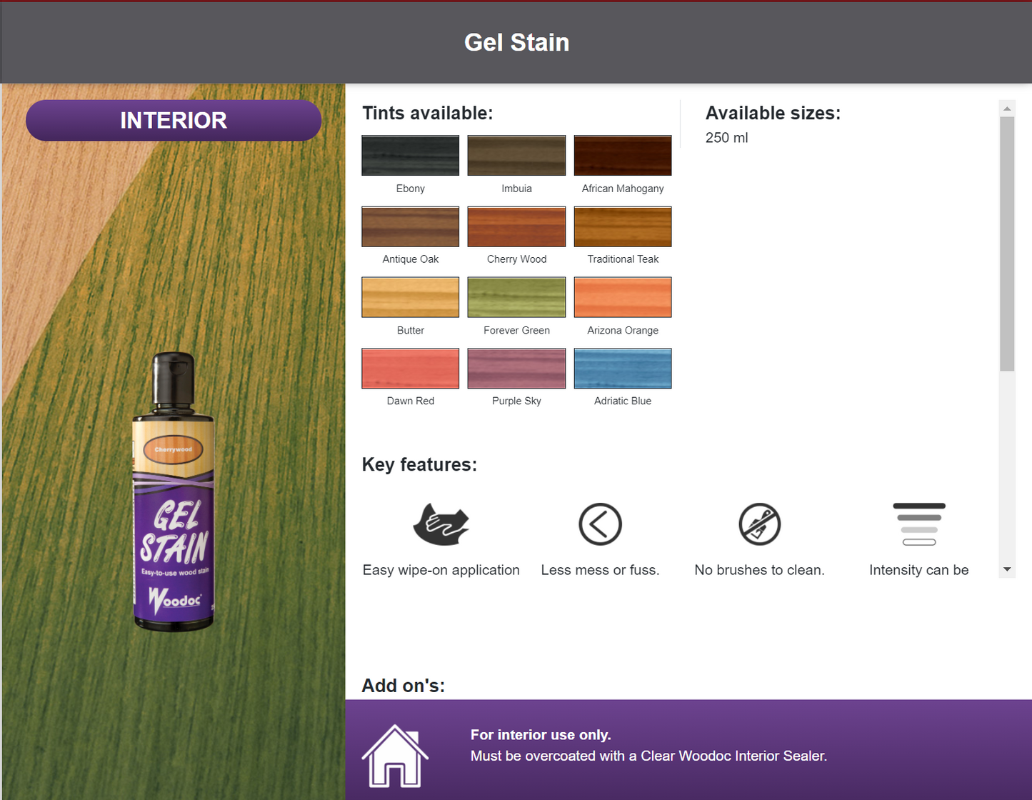 Woodoc Gel Stain - Colours