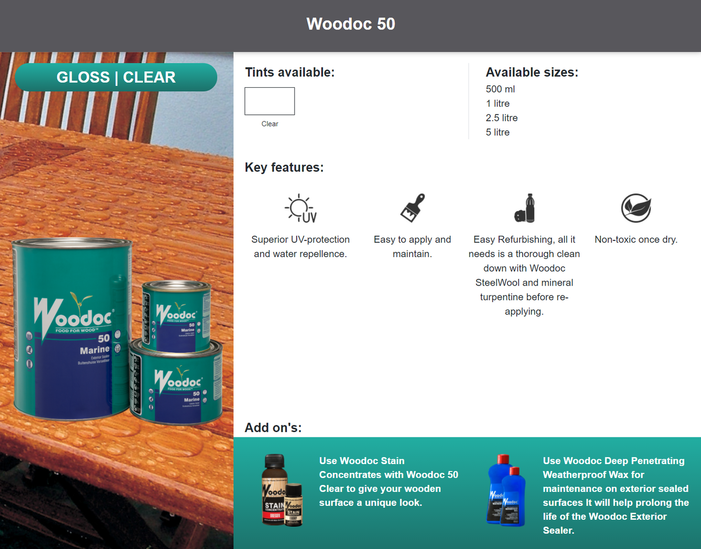 Woodoc 50 Clear Gloss Exterior Marine Sealer