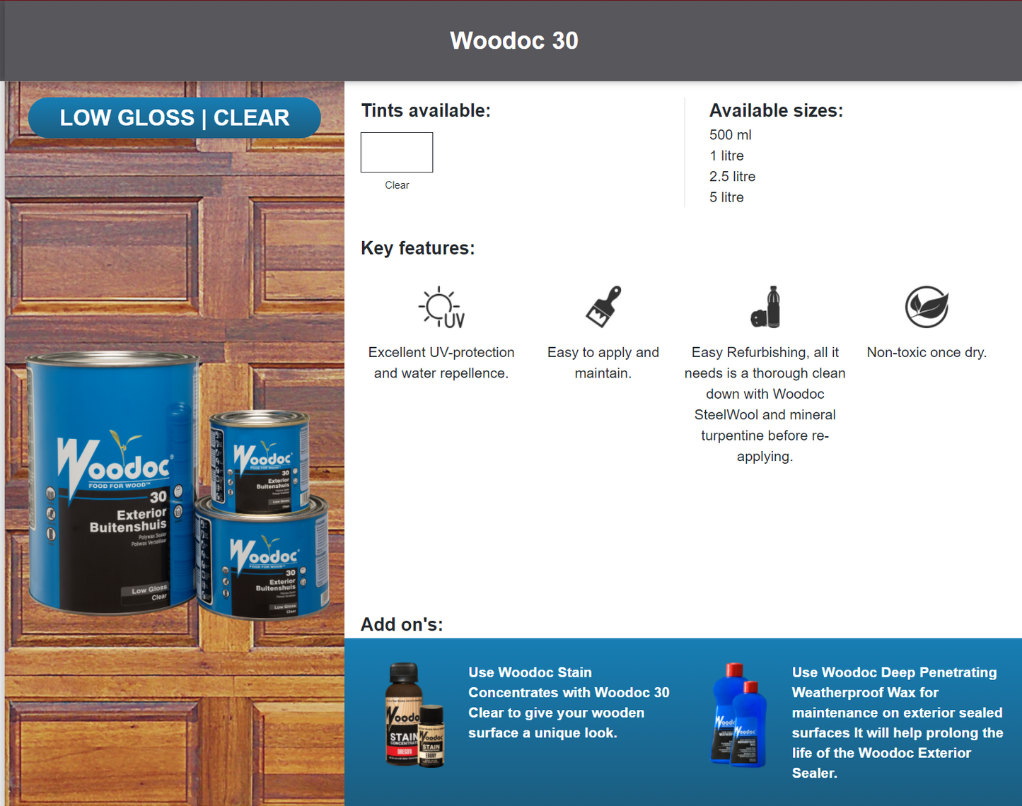 Woodoc 30 Clear Low Gloss Exterior Polywax Sealer