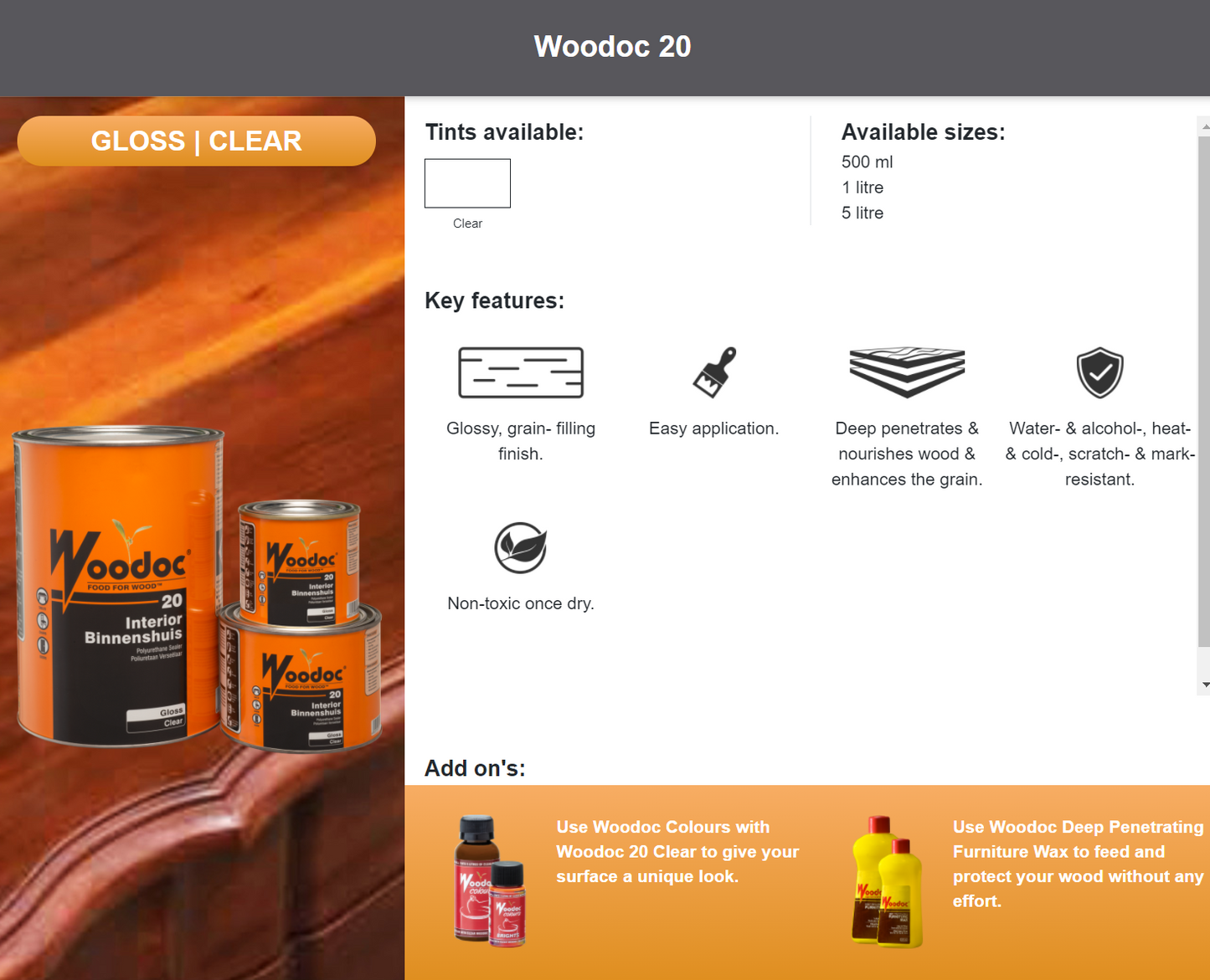 Woodoc 20 Clear Gloss Interior Polyurethane Sealer